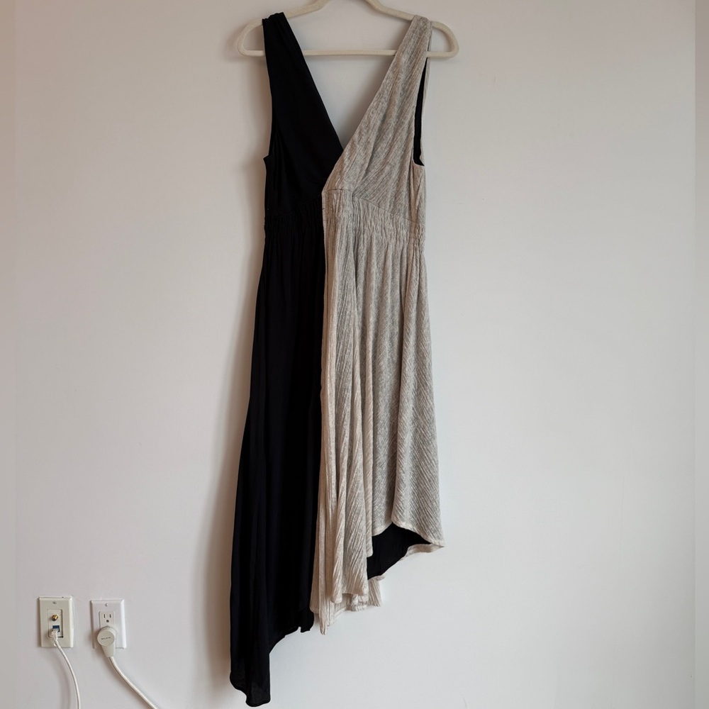 Women’s Two-Tone Asymmetric Midi Dress - Black & Cream